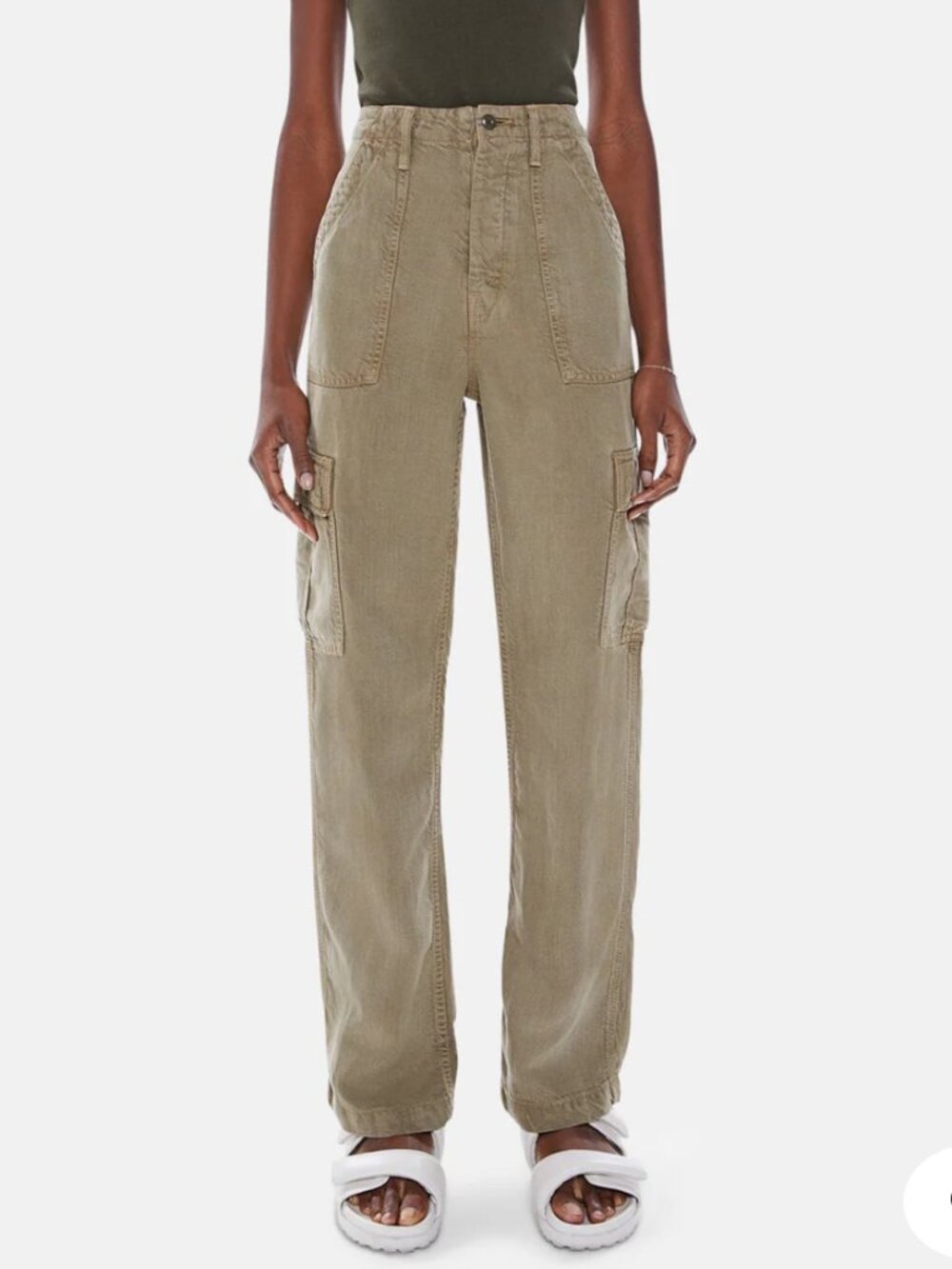 🌟 MOTHER 🌟 THE PRIVATE CARGO SNEAK LINEN BLEND PANT OLIVE GREEN SZ 29